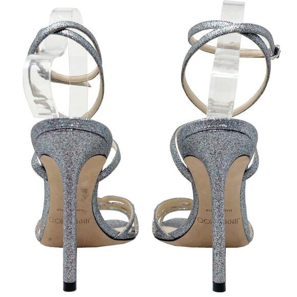 Jimmy Choo Mimi 100 Glitter Silver Strappy Stiletto Sandals Size 39 - Picture 5 of 8